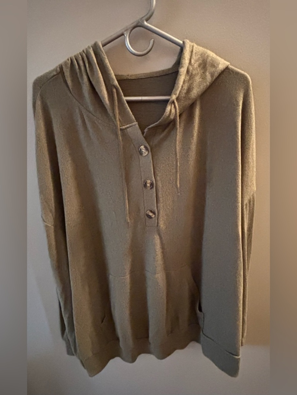 SHEIN Curve Women’s Plus Olive Hooded Button Pullover Sweater